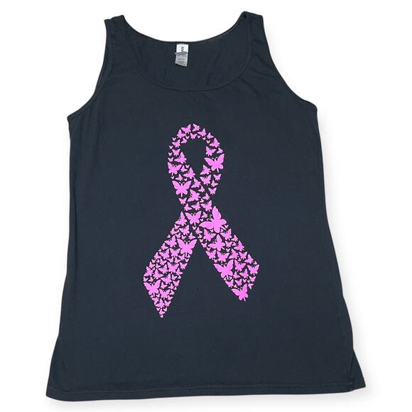 Breast Cancer Awareness Tank Top Size Large Pink Butterfly Ribbon Survivor - Picture 1 of 5